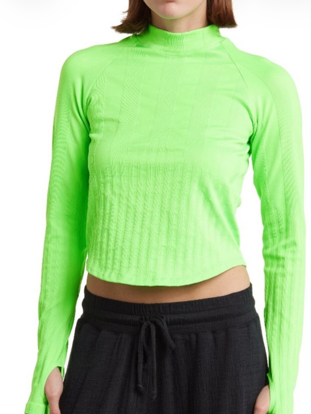 Free People Vibrant Neon Lime Green Offside Layer Long-Sleeve Top M/L